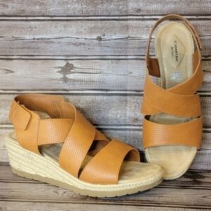 St. John's Bay Velcro Close Brown Wedge Sandals Size 9½ Wide
